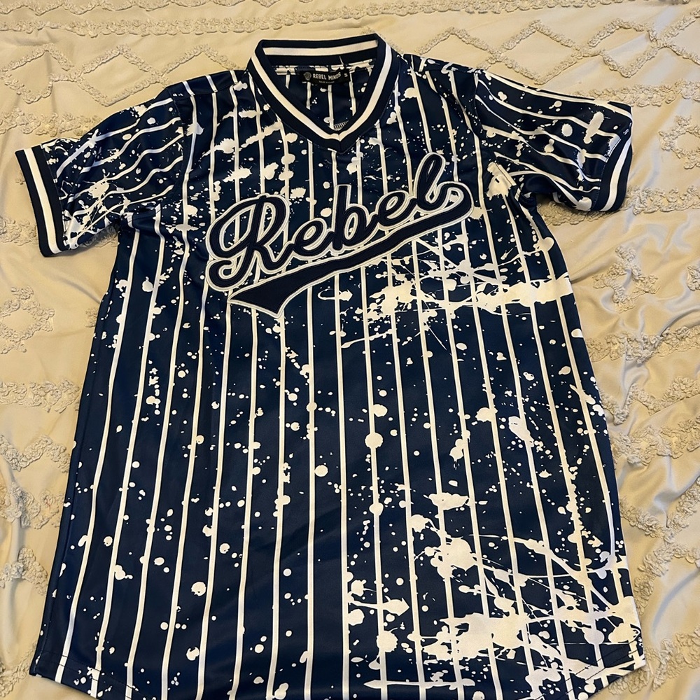 Ole Miss Rebel Minds Blue White Jersey Shirt Splash Graphic Men’s S New
